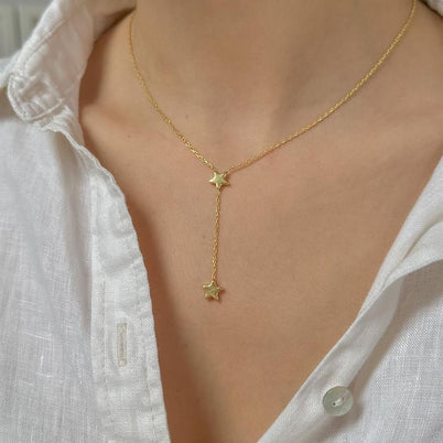 2 Yıldızlı Y Kolye - 925 Ayar Gümüş