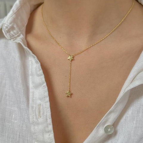 2 Yıldızlı Y Kolye - 925 Ayar Gümüş