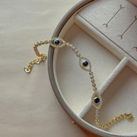 3lü Göz Figürlü Taşlı Bileklik -  925 Ayar Gümüş