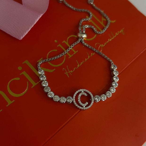 925 Ayar Gümüş Kişiye Özel Zirkon Taşlı Harfli Bileklik
