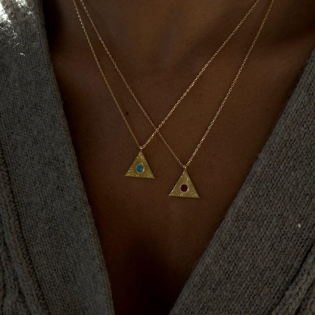 Renkli Taşlı Piramit Kolye-925 Ayar Gümüş