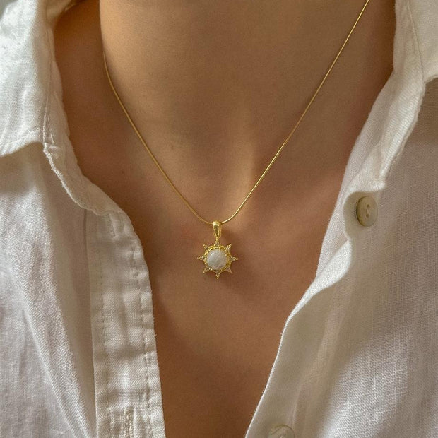 Ay Taşı Güneş Kolye - 925 Ayar Gümüş