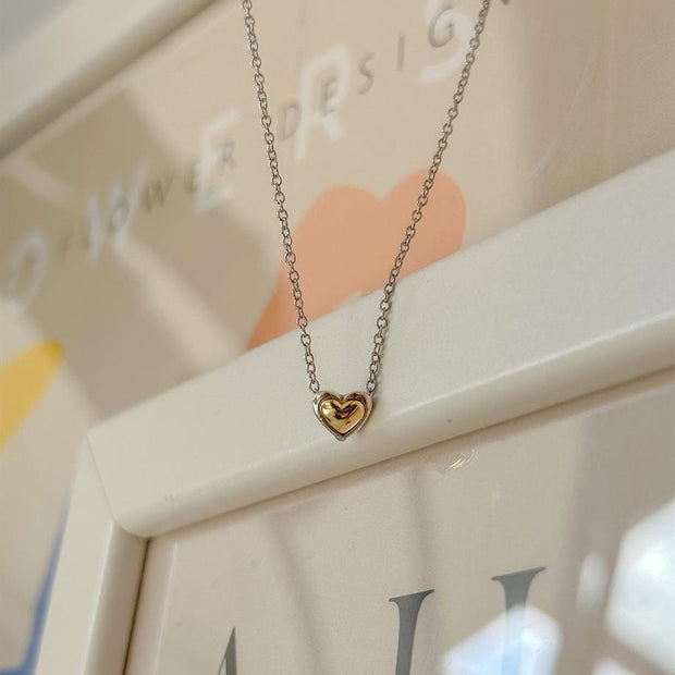 Çift Renkli Minimal Kalp Kolye - 925 Ayar Gümüş