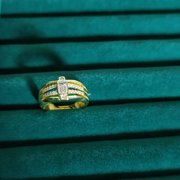 Çift Şeritli Baget Taşlı Yüzük - 925 Ayar Gümüş