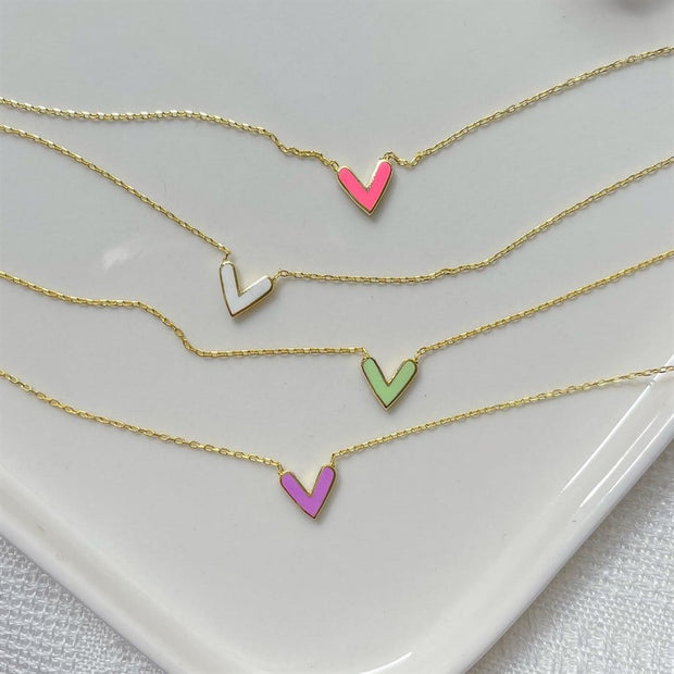 Çift Taraflı Taşlı Mineli Kalp Kolye - 925 Ayar Gümüş