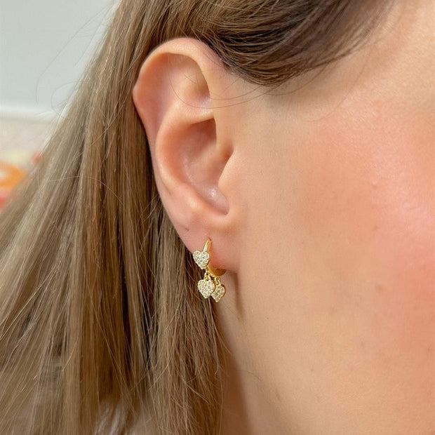 Çoklu Taşlı Kalp Küpe - Çift - 925 Ayar Gümüş