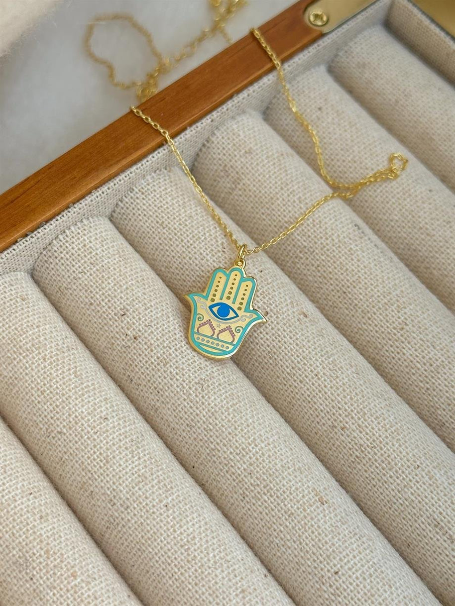 Desenli Fatma Ana Eli Kolye (Hamsa 3) - 925 Ayar Gümüş
