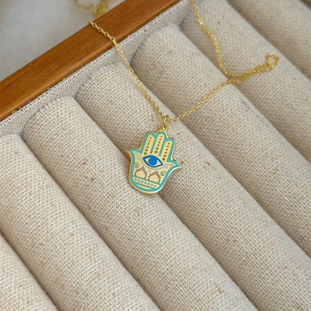 Desenli Fatma Ana Eli Kolye (Hamsa 3) - 925 Ayar Gümüş