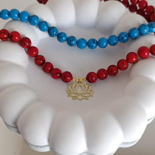 Doğal Taşlı Lotus Figür Kolye - 925 Ayar Gümüş