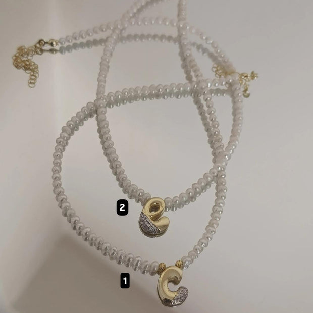 Gerçek İncili Mini Taşlı Harf Kolye - 925 Ayar Gümüş