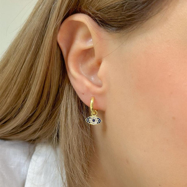 Lacivert Taşlı Göz Figürlü Küpe - Çift - 925 Ayar Gümüş