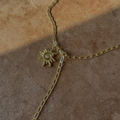 Güneş Figürlü Ataç Zincirli Y Kolye - 925 Ayar Gümüş