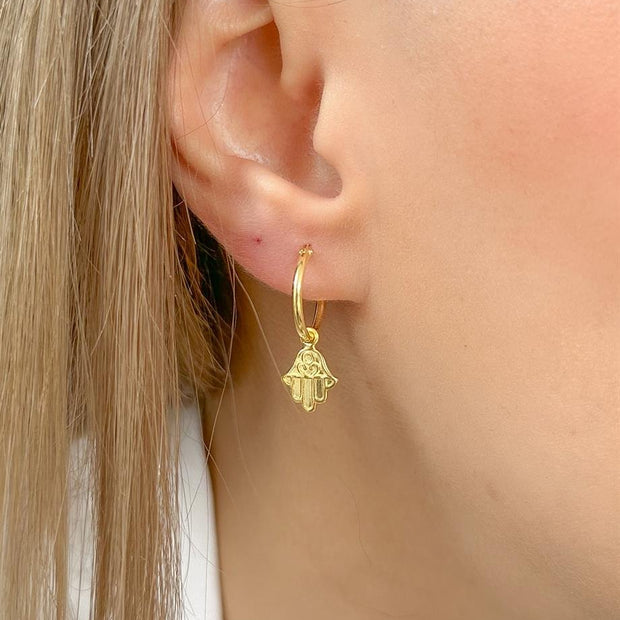 Fatma Ana Eli Halka Küpe - Çift - 925 Ayar Gümüş