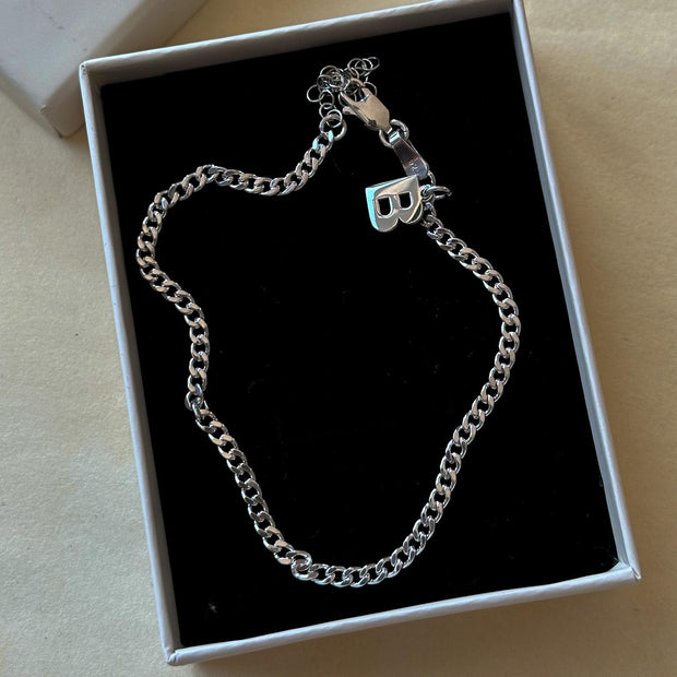 Harfli İnce Zincir Bileklik -  925 Ayar Gümüş