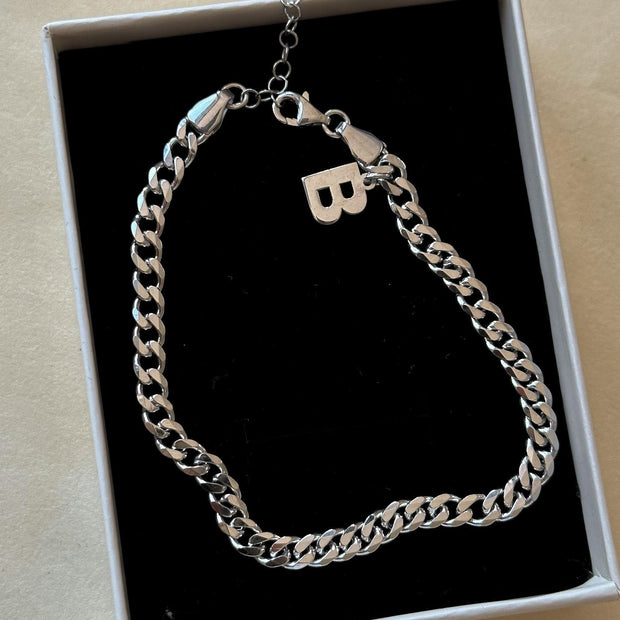 Harfli Kalın Zincir Bileklik -  925 Ayar Gümüş