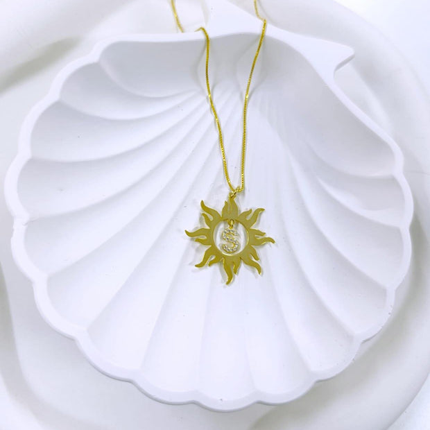 Harfli Taşlı Güneş Kolye-925 Ayar Gümüş