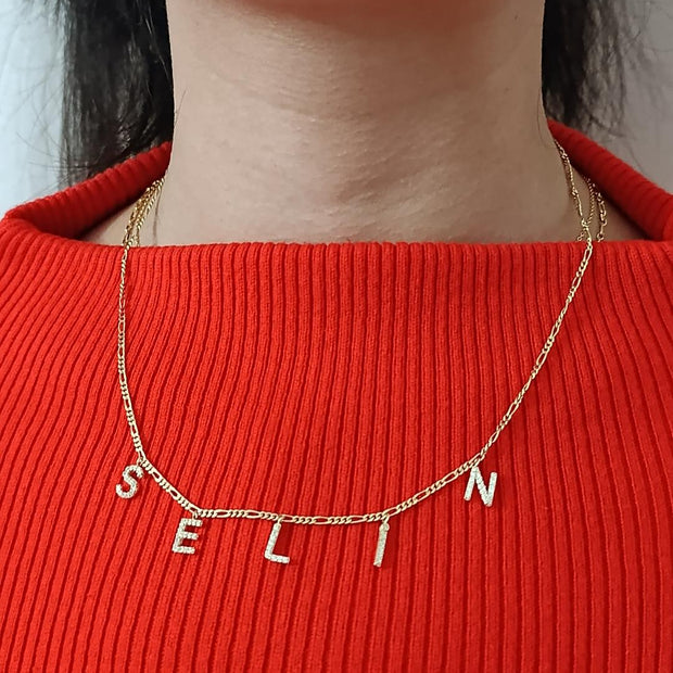 İnce Boyfriend Zincirli Taşlı İsim Kolye-925 Ayar Gümüş