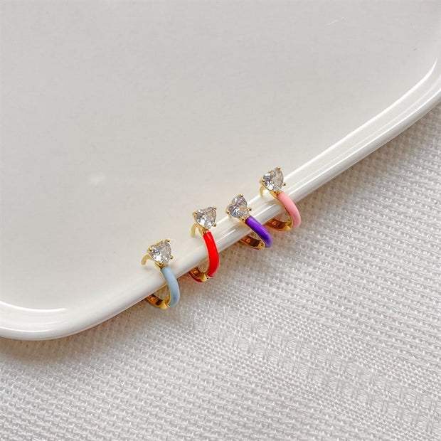 Kalp Figürlü Halka Küpe  - Çift - 925 Ayar Gümüş