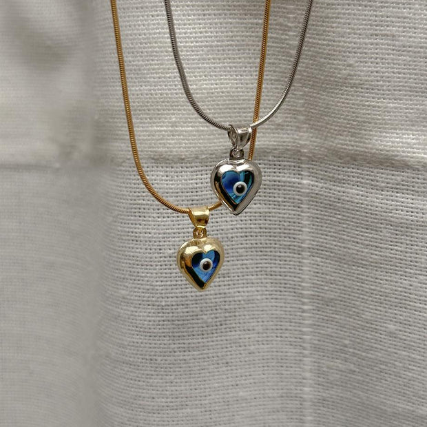 Kalp Figürlü Nazar Kolye - 925 Ayar Gümüş