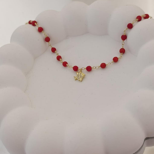 Kırmızı Doğal Taşlı Figürlü Halhal - 925 Ayar Gümüş