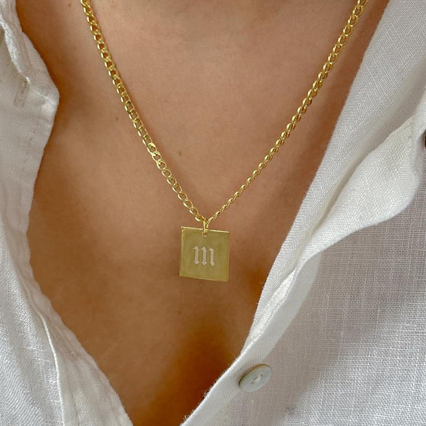 Kişiye Özel Kare Plaka Harf Kolye - 925 Ayar Gümüş