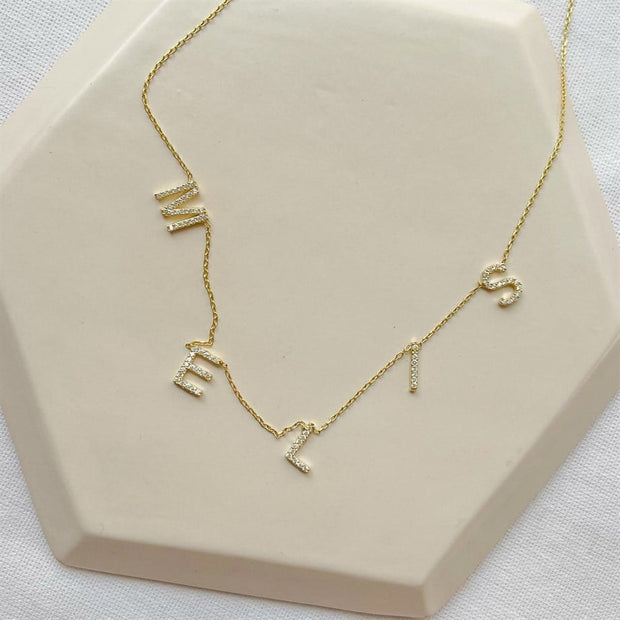 Kişiye Özel Taşlı İsimli Kolye - 925 Ayar Gümüş