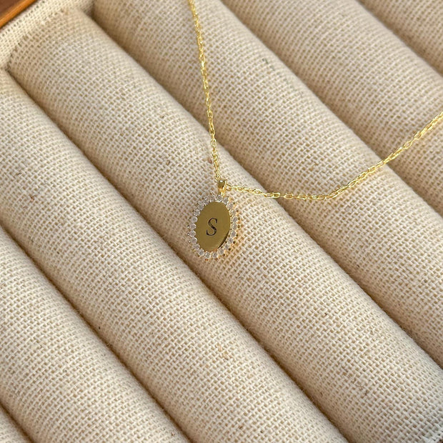 Kişiye Özel Minik Oval Çerçeveli Harf Kolye - 925 Ayar Gümüş