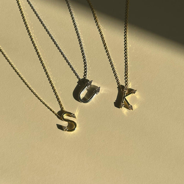 Kişiye Özel Taşlı Harf Kolye-925 Ayar Gümüş