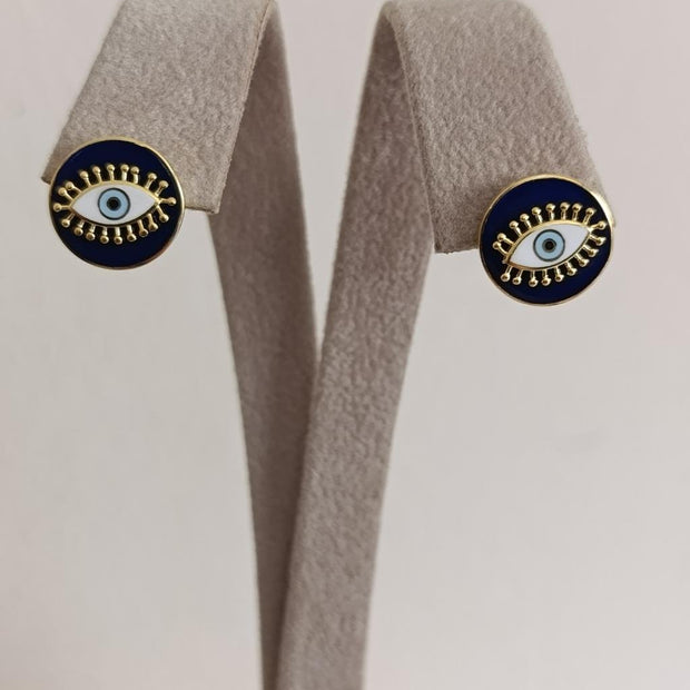 Lacivert Mineli Taşlı Göz Küpe - 925 Ayar Gümüş