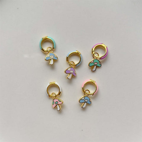 Mantar Figürlü Halka Küpe  - Çift - 925 Ayar Gümüş