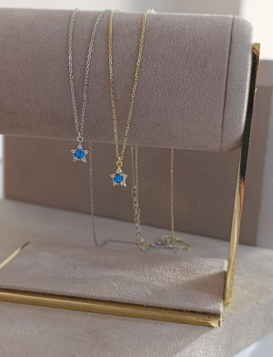 Mavi Opal Taşlı Yıldız Kolye - 925 Ayar Gümüş