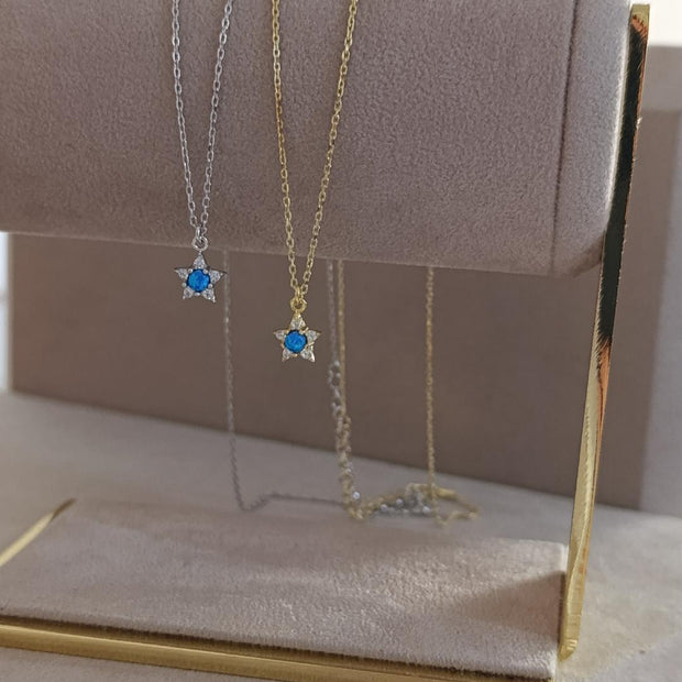 Mavi Opal Taşlı Yıldız Kolye - 925 Ayar Gümüş
