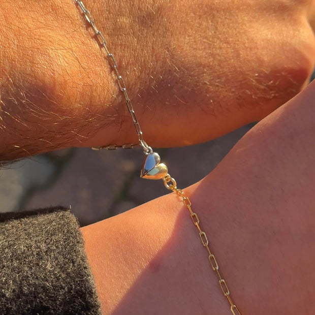 Mıknatıslı Kalp Figürlü Çift Bileklikleri - 925 Ayar Gümüş