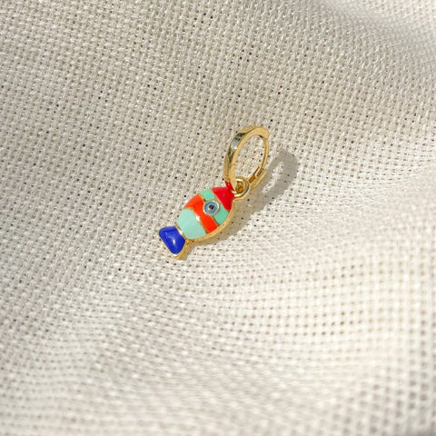 Mineli Balık Küpe (tek) Pirinç