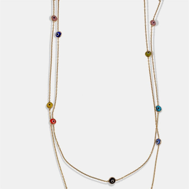 Çift Sıra Mineli Göz Kolye - 925 Ayar Gümüş