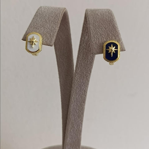 Mineli Kuzey Yıldızı Dikdörtgen Plaka Küpe - 925 Ayar Gümüş