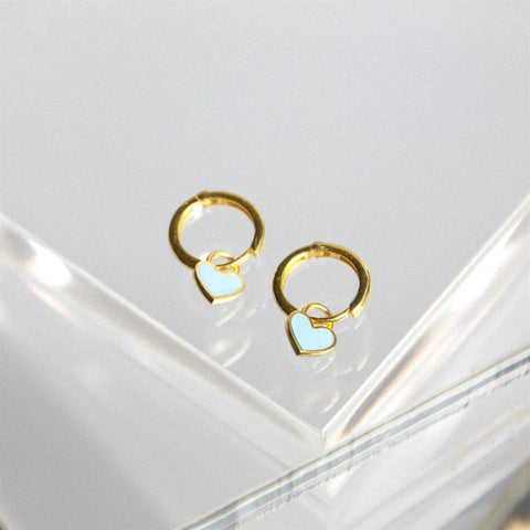 Minik Kalp Küpe - Mavi - 925 Ayar Gümüş