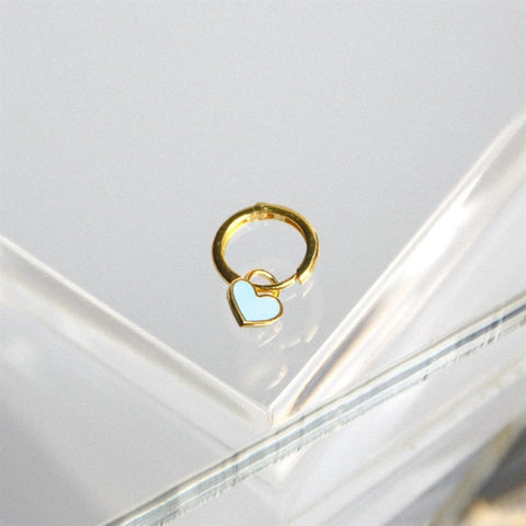 Minik Kalp Küpe - Mavi - Tek - 925 Ayar Gümüş