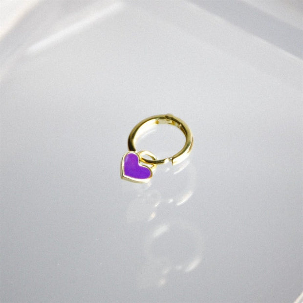 Minik Kalp Küpe - Mor - Tek - 925 Ayar Gümüş