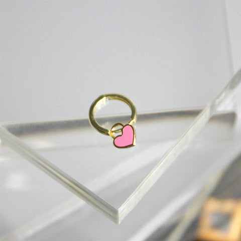 Minik Kalp Küpe - Pembe - Tek - 925 Ayar Gümüş