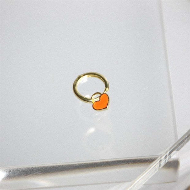 Minik Kalp Küpe - Turuncu - Tek - 925 Ayar Gümüş