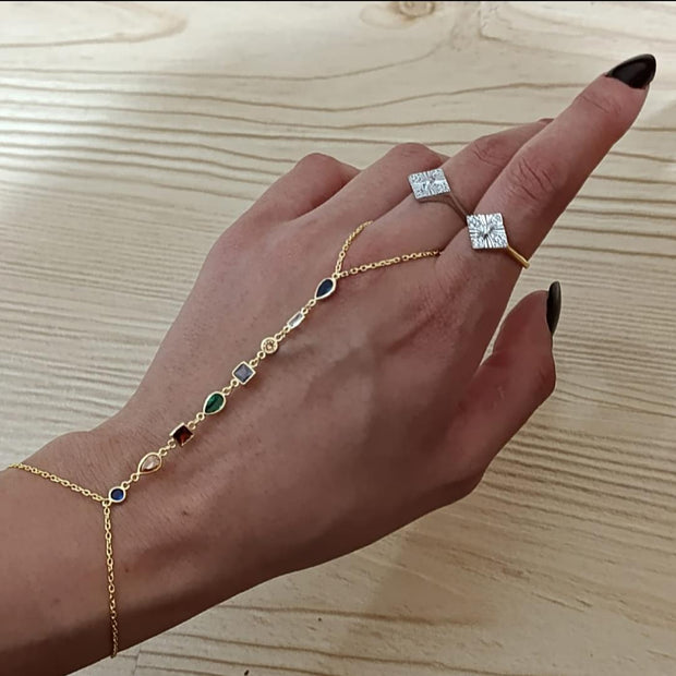 Renkli Asimetrik Taşlı Şahmeran - 925 Ayar Gümüş