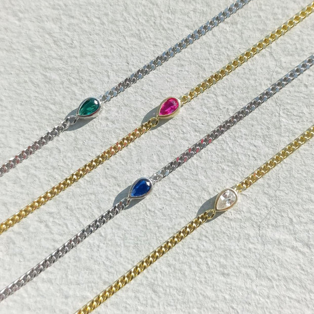 Renkli Damla Taş Bileklik-925 Ayar Gümüş