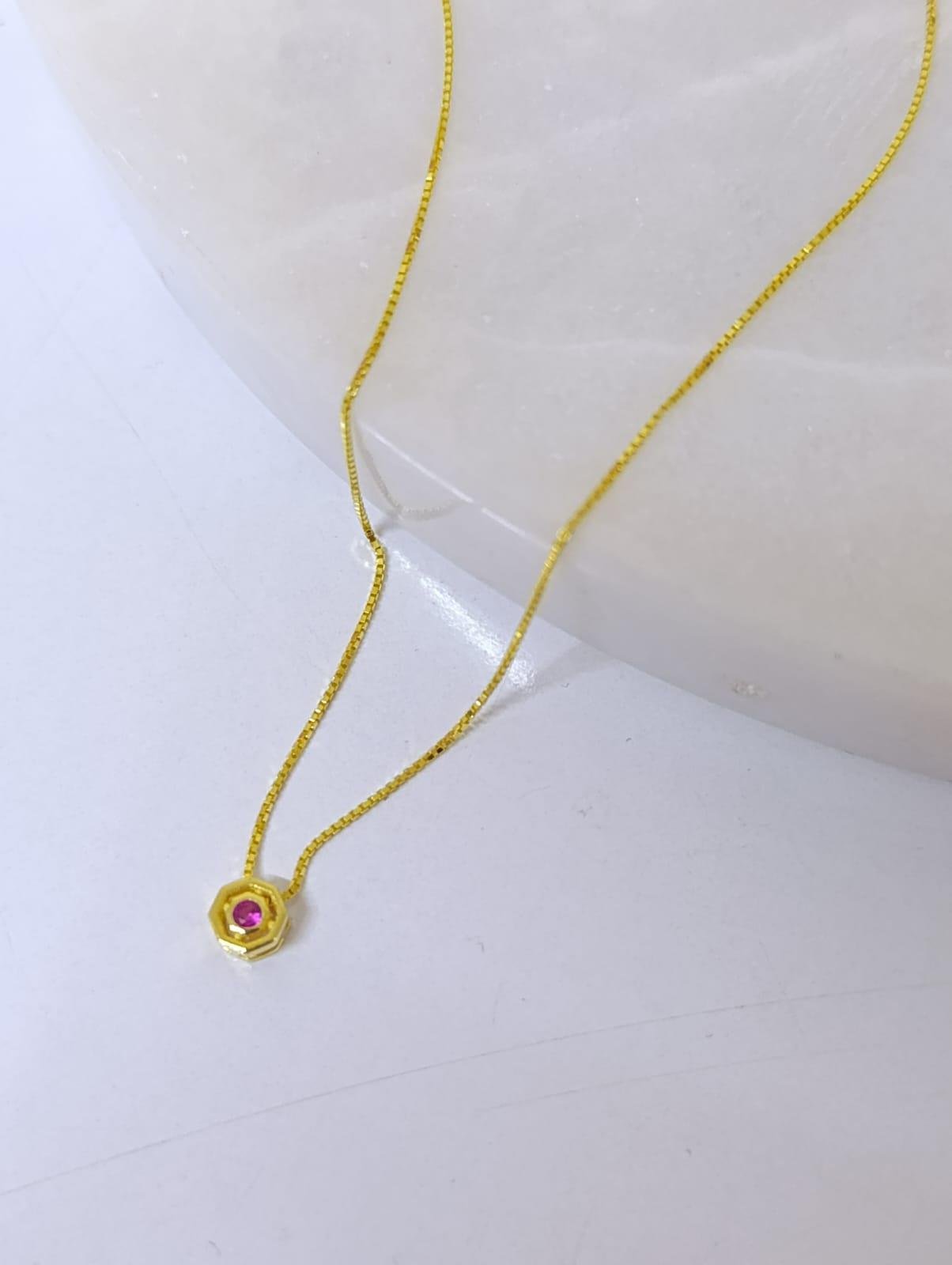 Renkli Taşlı Mini Altıgen Kolye-925 Ayar Gümüş