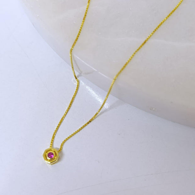 Renkli Taşlı Mini Altıgen Kolye-925 Ayar Gümüş