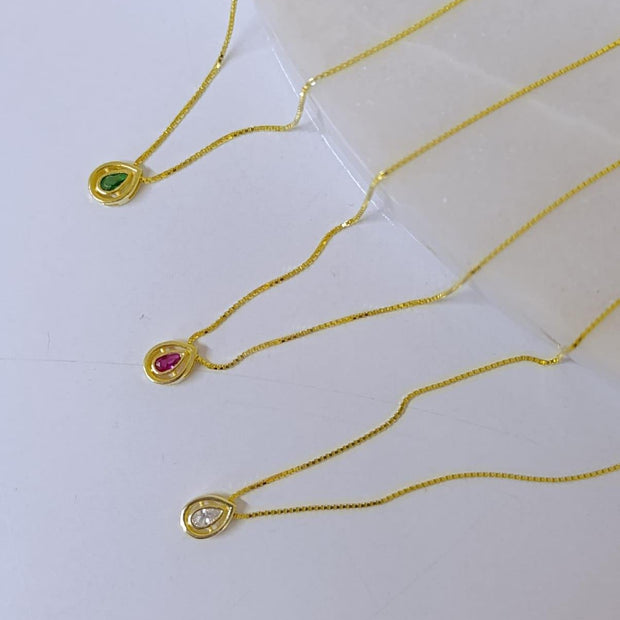 Renkli Taşlı Mini Oval Kolye-925 Ayar Gümüş