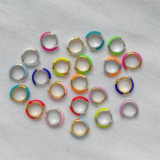 Renkli Mineli Halka Küpe  - Çift- 925 Ayar Gümüş