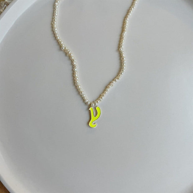 Gerçek İncili Renkli Mineli Harf Kolye  - 925 Ayar Gümüş