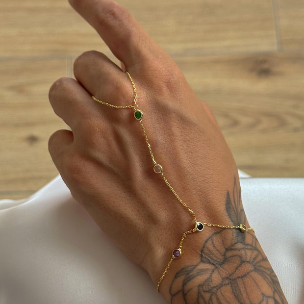 Renkli Taşlı Zincir Şahmeran -  925 Ayar Gümüş