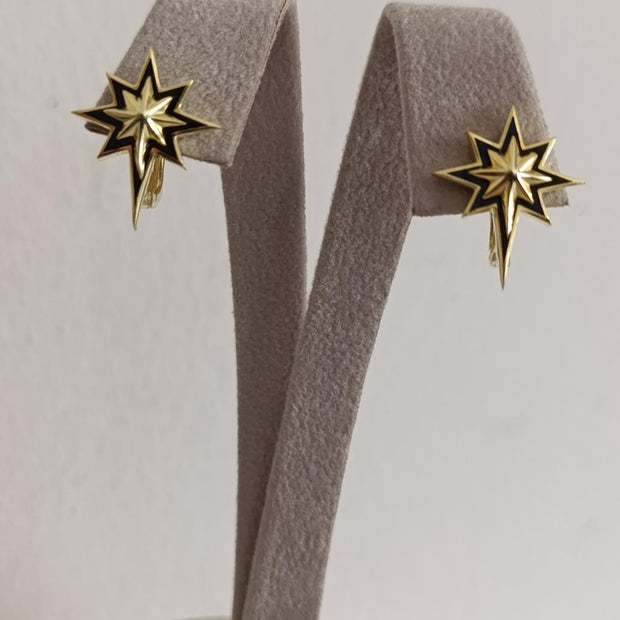 Siyah Mineli Kuzey Yıldızı Küpe - 925 Ayar Gümüş